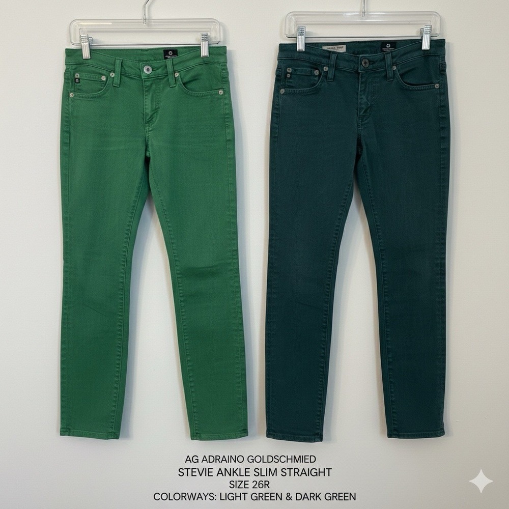 Lot 2 AG Adriano Goldschmied Stevie Ankle Slim Straight Jeans 26R Green Teal Dye